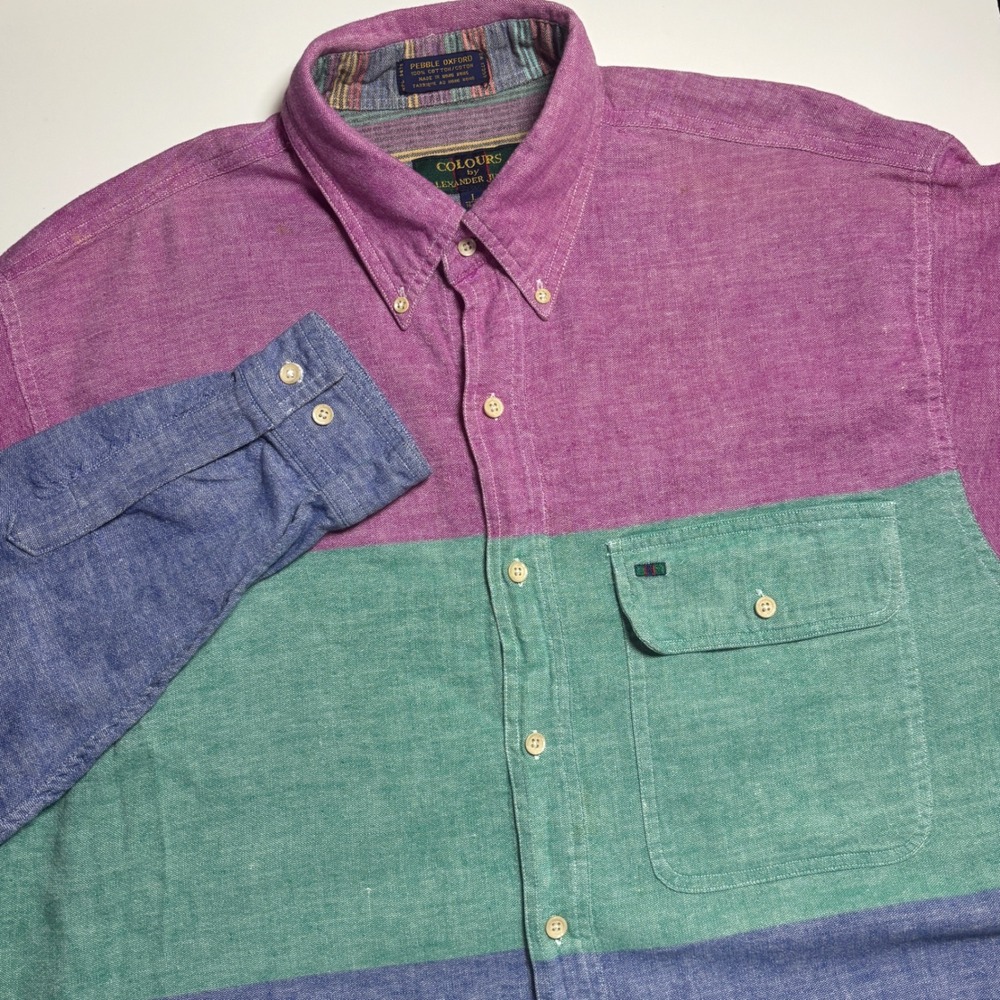Vintage Colours by Alexander Julian Colorblock Pebble Oxford Mens L Button Down